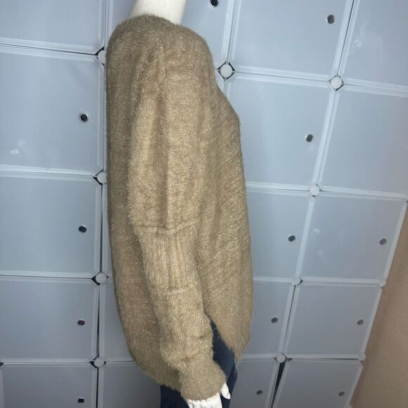 Boutique Super Soft Tan Crew Neck Sweater With Shimmering Gold Detail - Picture 10 of 10